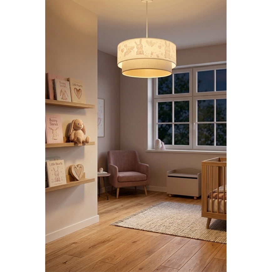 Brilagi - LED bērnu pakaramā lampa uz troses BOBO 1xE27/60W/230V Ø 40 cm krēmkrāsa/pelēka/ar zaķīšiem