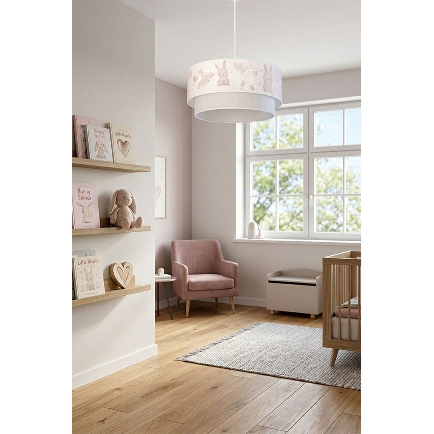 Brilagi - LED bērnu pakaramā lampa uz troses BOBO 1xE27/60W/230V Ø 40 cm krēmkrāsa/pelēka/ar zaķīšiem
