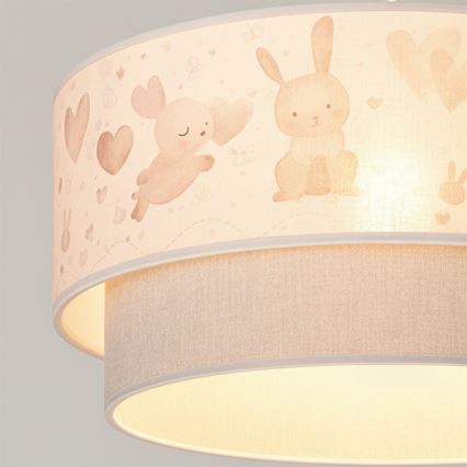 Brilagi - LED bērnu pakaramā lampa uz troses BOBO 1xE27/60W/230V Ø 40 cm krēmkrāsa/pelēka/ar zaķīšiem