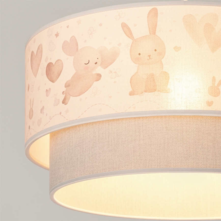 Brilagi - LED bērnu pakaramā lampa uz troses BOBO 1xE27/60W/230V Ø 40 cm krēmkrāsa/pelēka/ar zaķīšiem