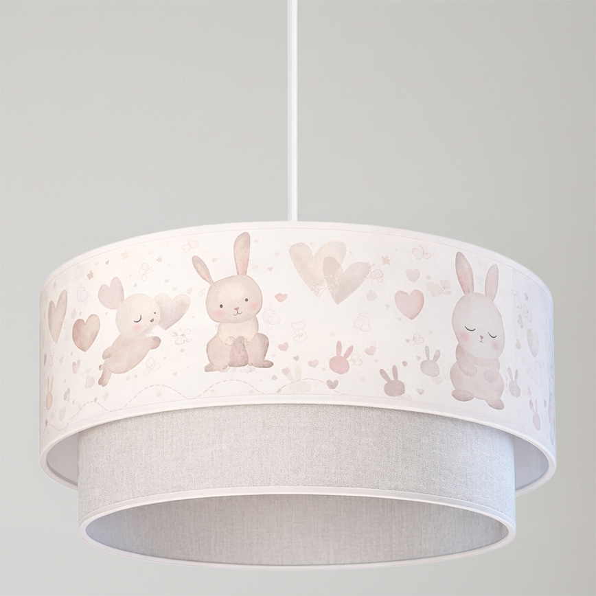 Brilagi - LED bērnu pakaramā lampa uz troses BOBO 1xE27/60W/230V Ø 40 cm krēmkrāsa/pelēka/ar zaķīšiem