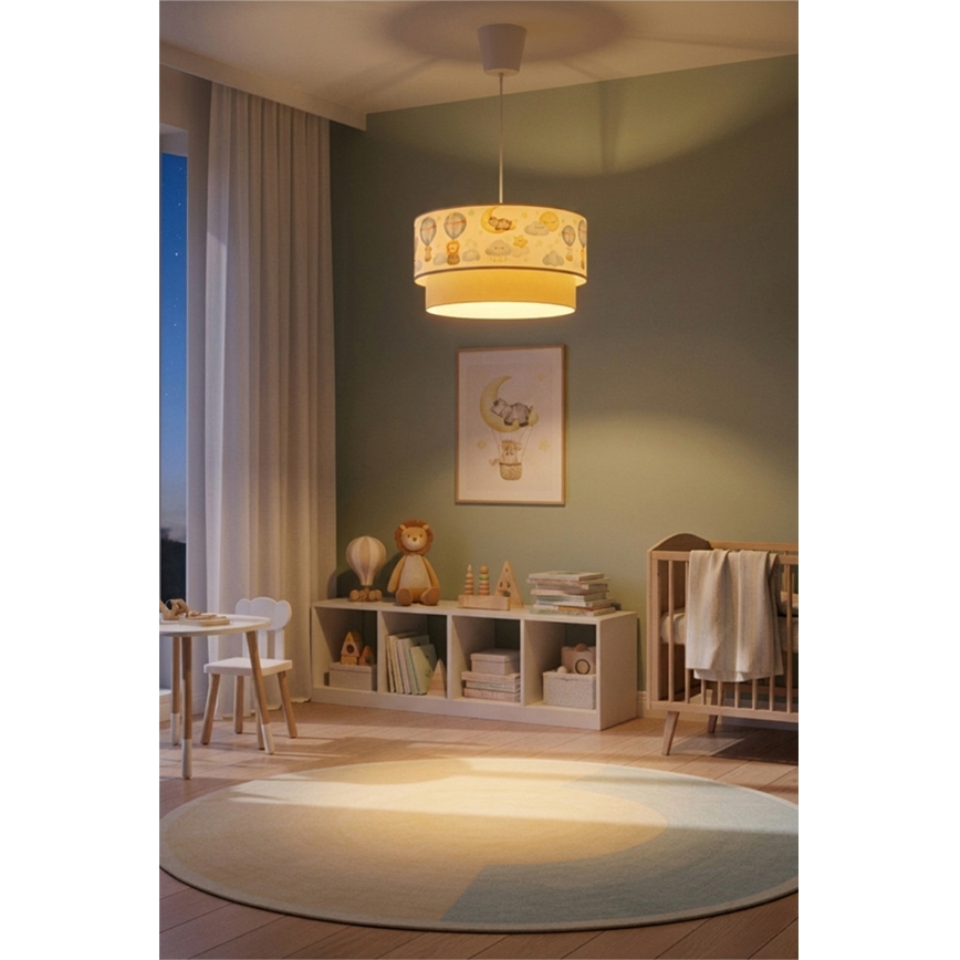 Brilagi - LED bērnu pakaramais gaismeklis uz vada BOBO 1xE27/60W/230V Ø 40 cm balts/bēšs/ar dzīvnieku motīviem