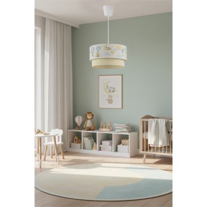 Brilagi - LED bērnu pakaramais gaismeklis uz vada BOBO 1xE27/60W/230V Ø 40 cm balts/bēšs/ar dzīvnieku motīviem