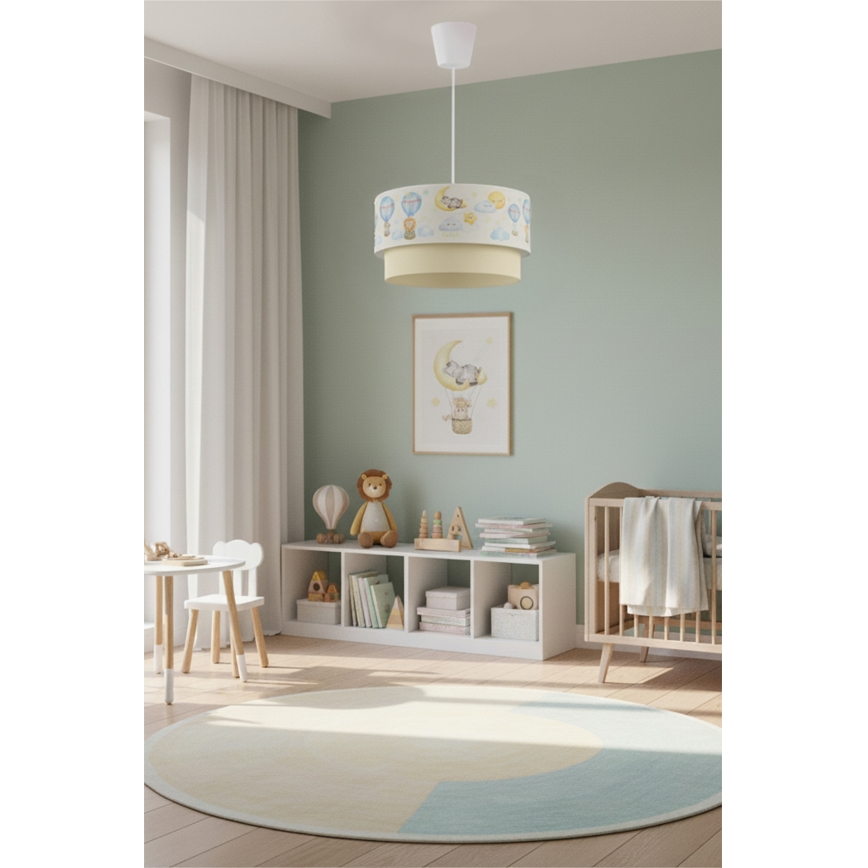 Brilagi - LED bērnu pakaramais gaismeklis uz vada BOBO 1xE27/60W/230V Ø 40 cm balts/bēšs/ar dzīvnieku motīviem