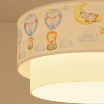 Brilagi - LED bērnu pakaramais gaismeklis uz vada BOBO 1xE27/60W/230V Ø 40 cm balts/bēšs/ar dzīvnieku motīviem