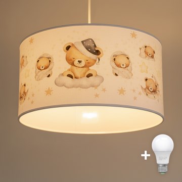 Brilagi - LED bērnu karājamā lampa BOBO, 1xE27/10W/230V, Ø 35 cm, balta ar lācīšu motīvu