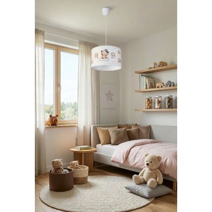 Brilagi - LED bērnu karājamā lampa BOBO, 1xE27/60W/230V, Ø 35 cm, balta ar lācīšu motīvu