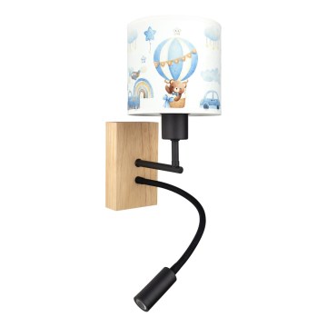 BRILAGI - LED bērnu locāma sienas lampa BOBO WOOD 1xE27/25W/230V + LED/3W ozols/melna/balta/zila/lācīši