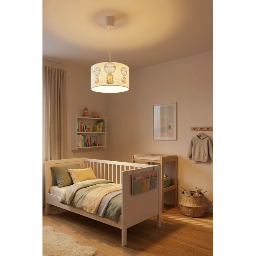 Brilagi - LED bērnu lustra ar trosi BOBO 1xE27/10W/230V Ø 35 cm balta/dzīvnieku motīvs
