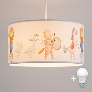 Brilagi - LED bērnu lustra uz auklas BOBO 1xE27/60W/230V Ø 35 cm balta/dzīvnieciņas