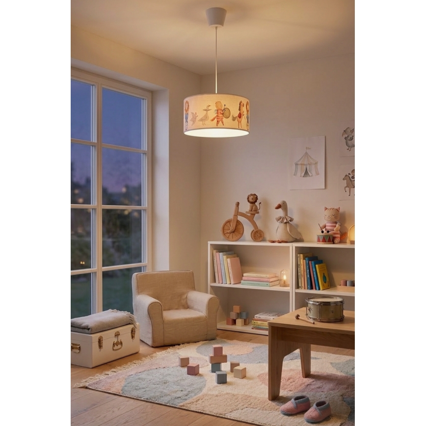 Brilagi - LED bērnu lustra uz auklas BOBO 1xE27/60W/230V Ø 35 cm balta/dzīvnieciņas
