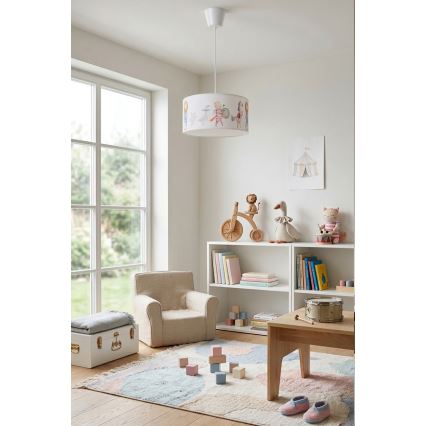 Brilagi - LED bērnu lustra uz auklas BOBO 1xE27/60W/230V Ø 35 cm balta/dzīvnieciņas