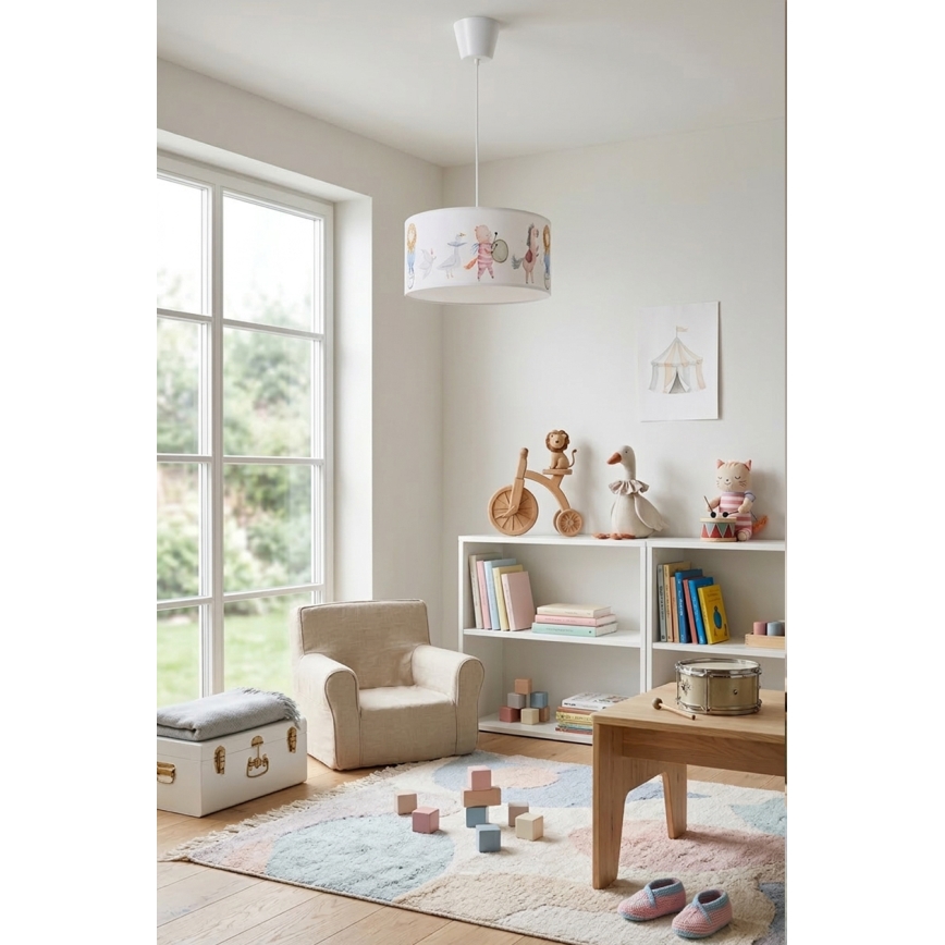 Brilagi - LED bērnu lustra uz auklas BOBO 1xE27/60W/230V Ø 35 cm balta/dzīvnieciņas