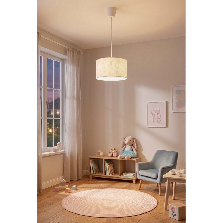 Brilagi - LED bērnu lustra uz kabeļa BOBO, 1xE27/10W/230V, Ø 35 cm, balta ar zaķīšiem