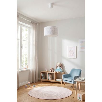 Brilagi - LED bērnu lustra uz kabeļa BOBO, 1xE27/10W/230V, Ø 35 cm, balta ar zaķīšiem
