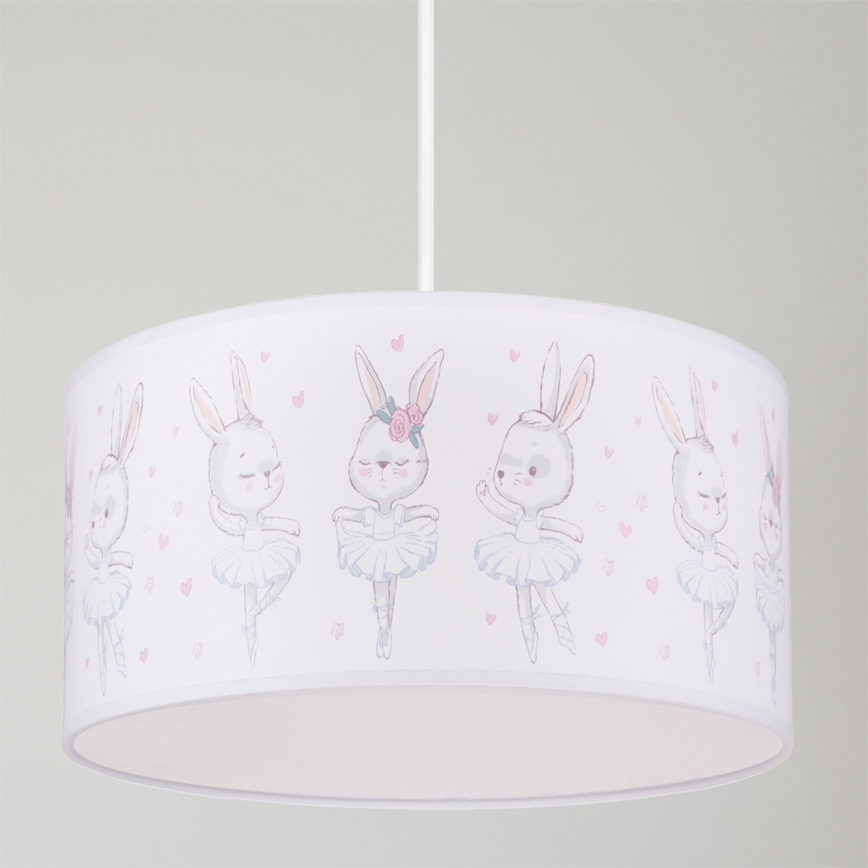 Brilagi - LED bērnu lustra uz kabeļa BOBO, 1xE27/10W/230V, Ø 35 cm, balta ar zaķīšiem