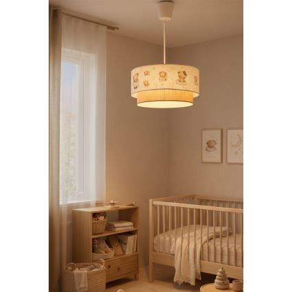 Brilagi - LED bērnu piekaramā lampa BOBO, 1xE27/10W/230V, Ø 40 cm, balta/bēša/ar lācīšiem