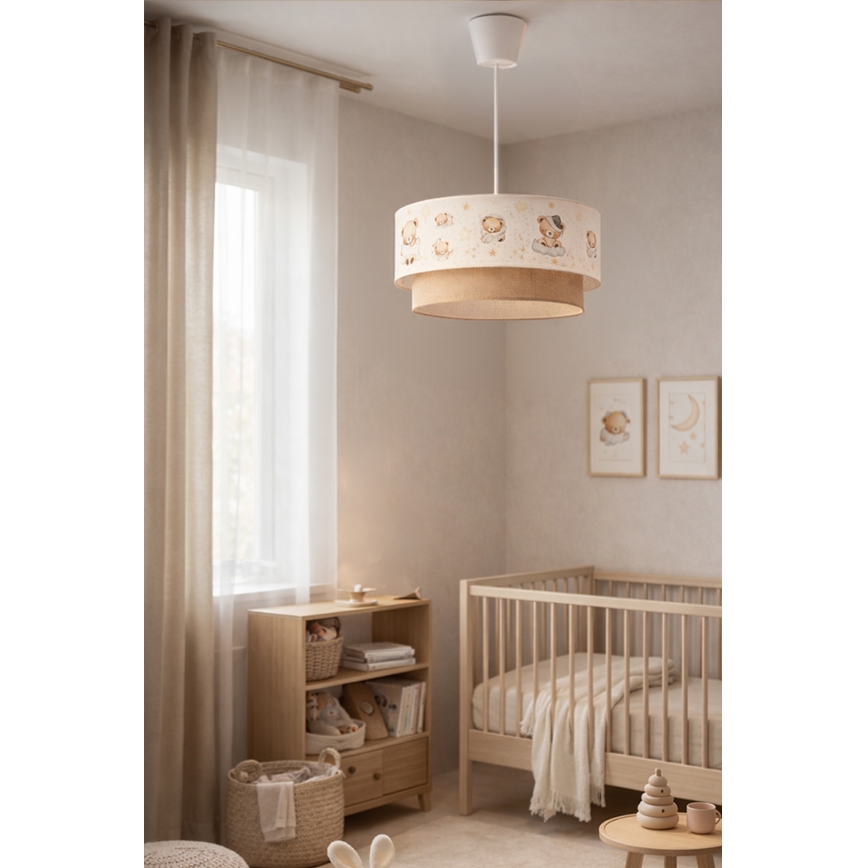 Brilagi - LED bērnu piekaramā lampa BOBO, 1xE27/10W/230V, Ø 40 cm, balta/bēša/ar lācīšiem