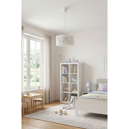 Brilagi - LED bērnu pakaramā lampa uz kabeļa BOBO 1xE27/60W/230V Ø 35 cm balta/ar vienradžiem