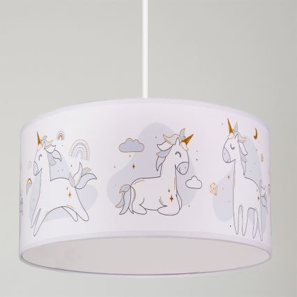 Brilagi - LED bērnu pakaramā lampa uz kabeļa BOBO 1xE27/60W/230V Ø 35 cm balta/ar vienradžiem