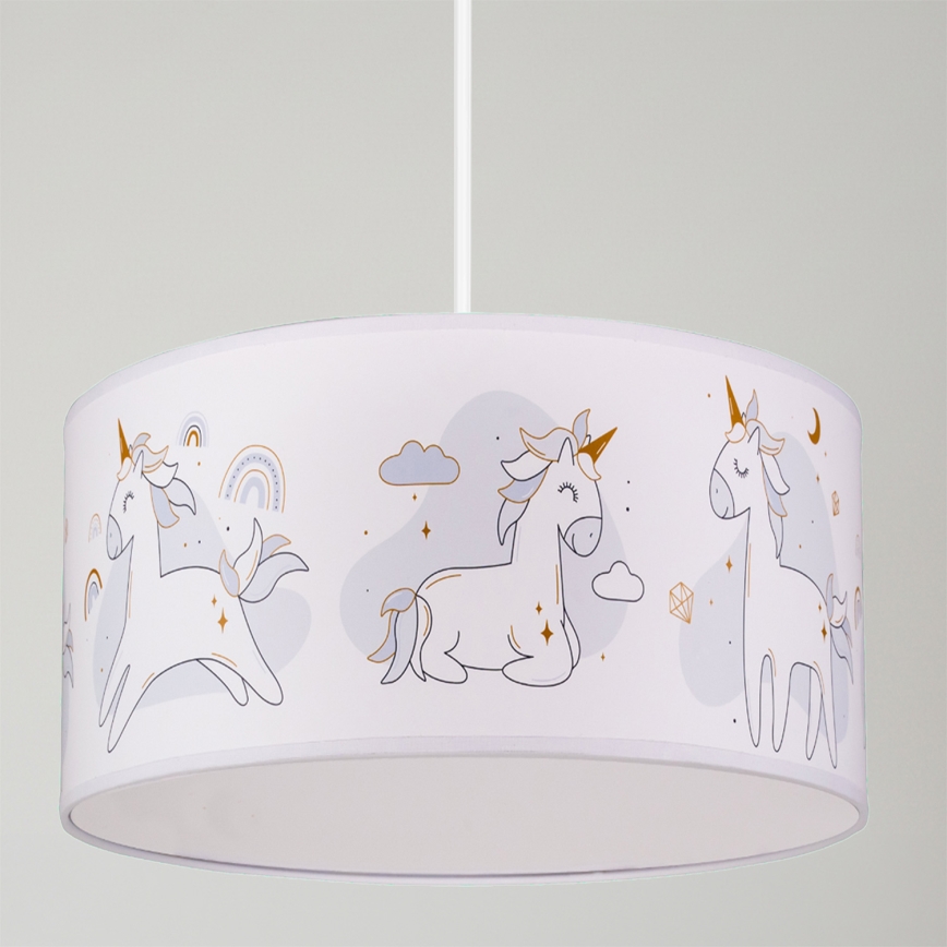 Brilagi - LED bērnu pakaramā lampa uz kabeļa BOBO 1xE27/60W/230V Ø 35 cm balta/ar vienradžiem