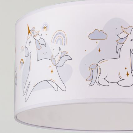 Brilagi - LED bērnu pakaramā lampa uz kabeļa BOBO 1xE27/60W/230V Ø 35 cm balta/ar vienradžiem