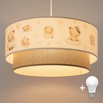 Brilagi- LED bērnu lustra uz kabeļa BOBO 1xE27/60W/230V Ø 40 cm balta/bēša/ar lācīti.