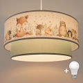 Brilagi - LED bērnu lustra uz kabeļa BOBO 1xE27/60W/230V Ø 40 cm balta/zaļa/ar dzīvnieku motīviem