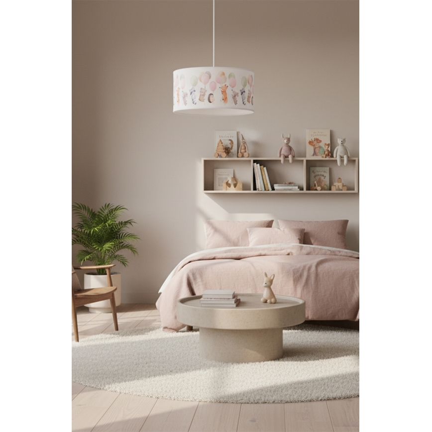 Brilagi - LED bērnu lustra uz troses BOBO 1xE27/10W/230V Ø 35 cm balta ar dzīvnieku motīvu