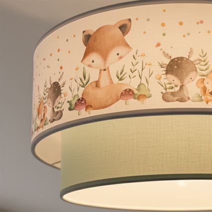 Brilagi - LED bērnu piekaramā lustra ar vadu BOBO 1xE27/10W/230V Ø 40 cm balta/zaļa/dzīvnieciņi