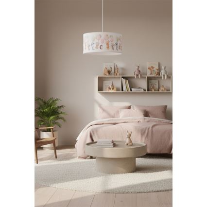 Brilagi - LED bērnu lustra uz troses BOBO 1xE27/60W/230V Ø 35 cm balta ar dzīvnieku motīvu