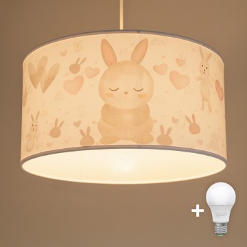 Brilagi - LED bērnu lustra uz troses BOBO 1xE27/60W/230V Ø 35 cm balta/zaķīši