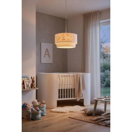 Brilagi - LED bērnu lustra uz troses BOBO 1xE27/60W/230V Ø 35 cm balta/zaķīši