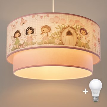 Brilagi - LED bērnu lustra uz troses BOBO 1xE27/60W/230V Ø 40 cm rozā/fejas