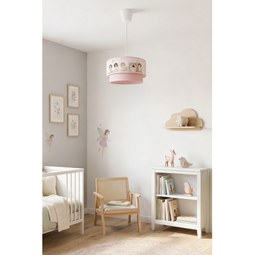 Brilagi - LED bērnu lustra uz troses BOBO 1xE27/60W/230V Ø 40 cm rozā/fejas
