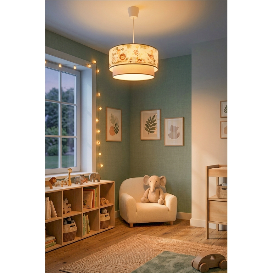 Brilagi - LED bērnu griestu lampa uz vada BOBO 1xE27/60W/230V Ø 40 cm krēmkrāsaina/zaļa/džungļu