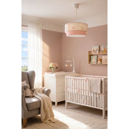 Brilagi - LED bērnu piekaramais lustrs ar vadu BOBO 1xE27/60W/230V Ø 40 cm krēmkrāsa/rozā/zaķīši
