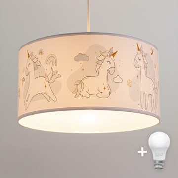 Brilagi - LED bērnu lustrs ar trosi BOBO 1xE27/10W/230V Ø 35 cm balts/vienradži