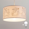 Brilagi - LED bērnu pakaramā lampa uz kabeļa BOBO 1xE27/60W/230V Ø 35 cm balta/ar vienradžiem