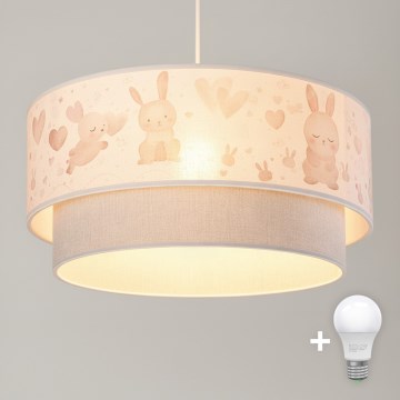 Brilagi - LED bērnu pakaramā lampa uz troses BOBO 1xE27/60W/230V Ø 40 cm krēmkrāsa/pelēka/ar zaķīšiem