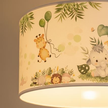 Brilagi - LED bērnu pakaramais gaismeklis ar vadu BOBO 1xE27/10W/230V Ø 35 cm balts/džungļu raksts