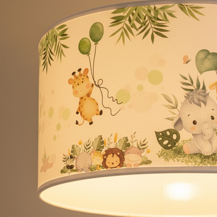 Brilagi - LED bērnu pakaramais gaismeklis ar vadu BOBO 1xE27/10W/230V Ø 35 cm balts/džungļu raksts