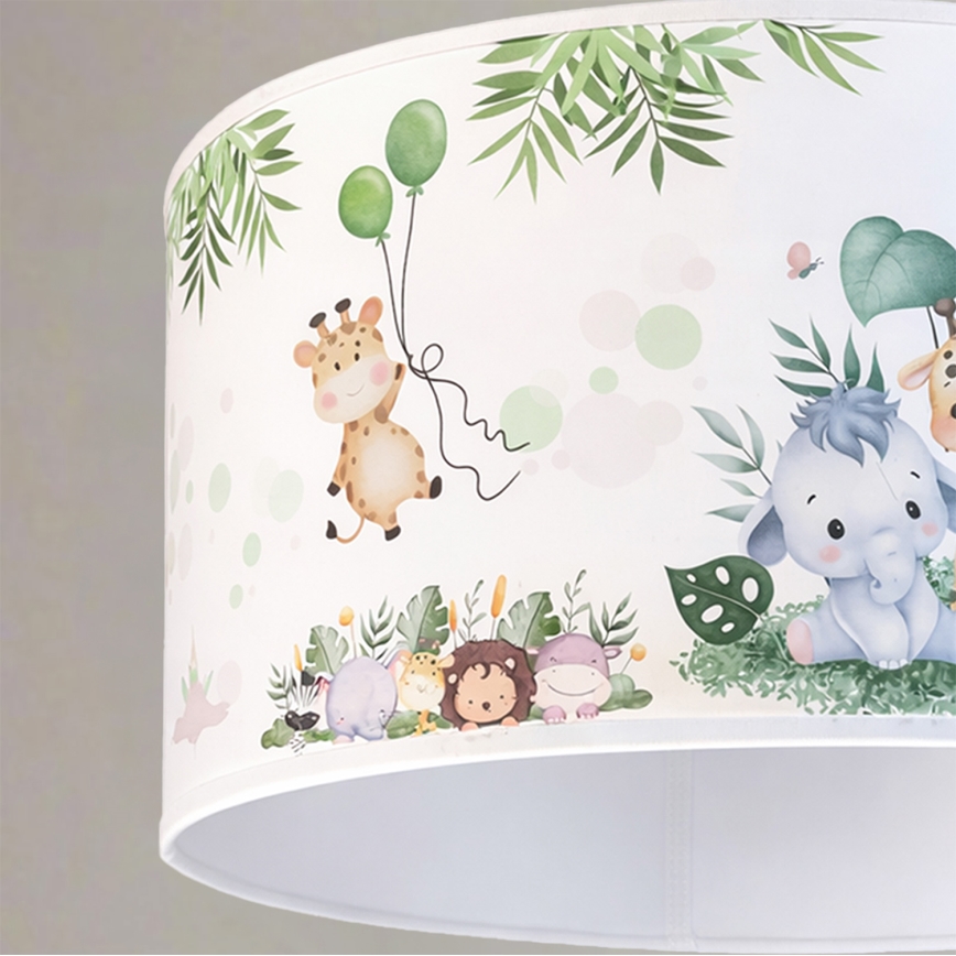 Brilagi - LED bērnu pakaramais gaismeklis ar vadu BOBO 1xE27/10W/230V Ø 35 cm balts/džungļu raksts