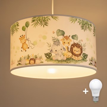 Brilagi - LED bērnu pakaramais gaismeklis ar vadu BOBO 1xE27/60W/230V Ø 35 cm balts/džungļu raksts
