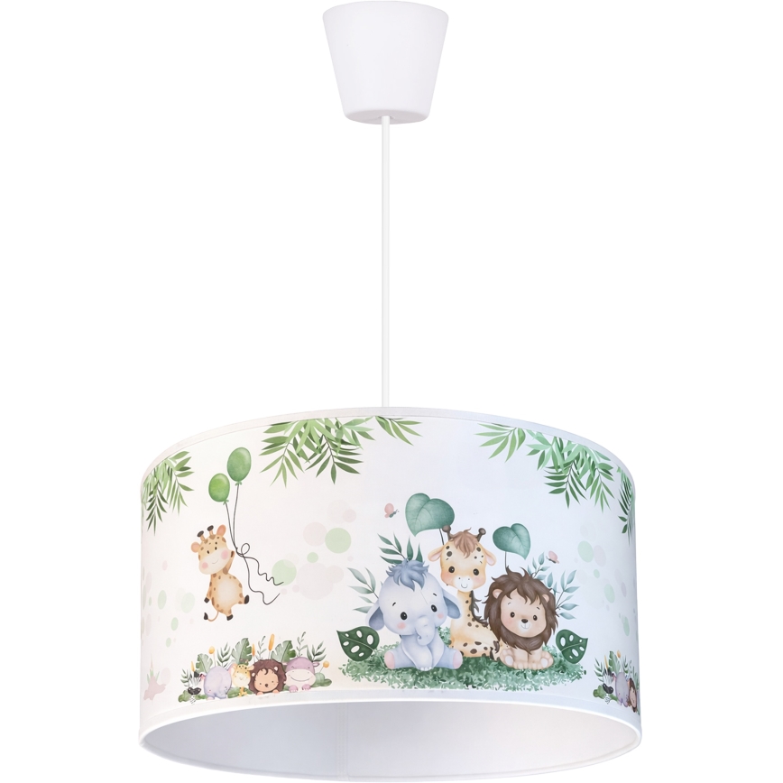 Brilagi - LED bērnu pakaramais gaismeklis ar vadu BOBO 1xE27/60W/230V Ø 35 cm balts/džungļu raksts