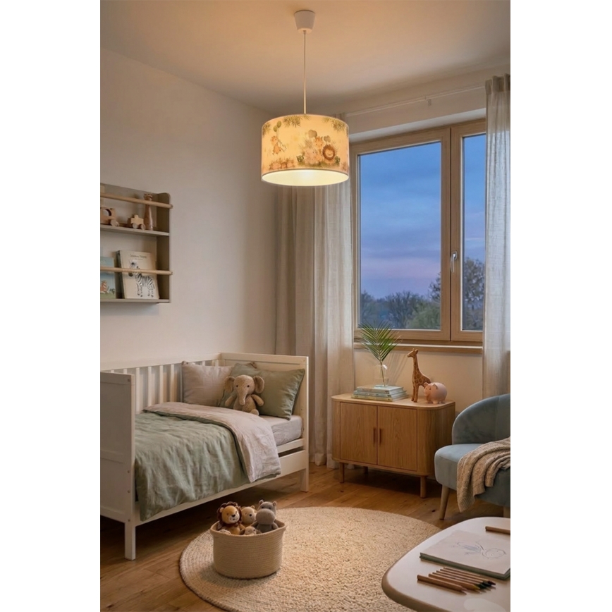 Brilagi - LED bērnu pakaramais gaismeklis ar vadu BOBO 1xE27/60W/230V Ø 35 cm balts/džungļu raksts