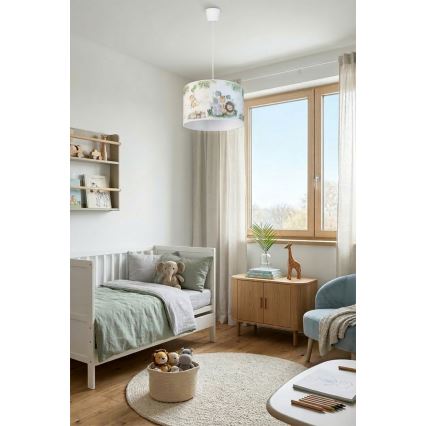 Brilagi - LED bērnu pakaramais gaismeklis ar vadu BOBO 1xE27/60W/230V Ø 35 cm balts/džungļu raksts