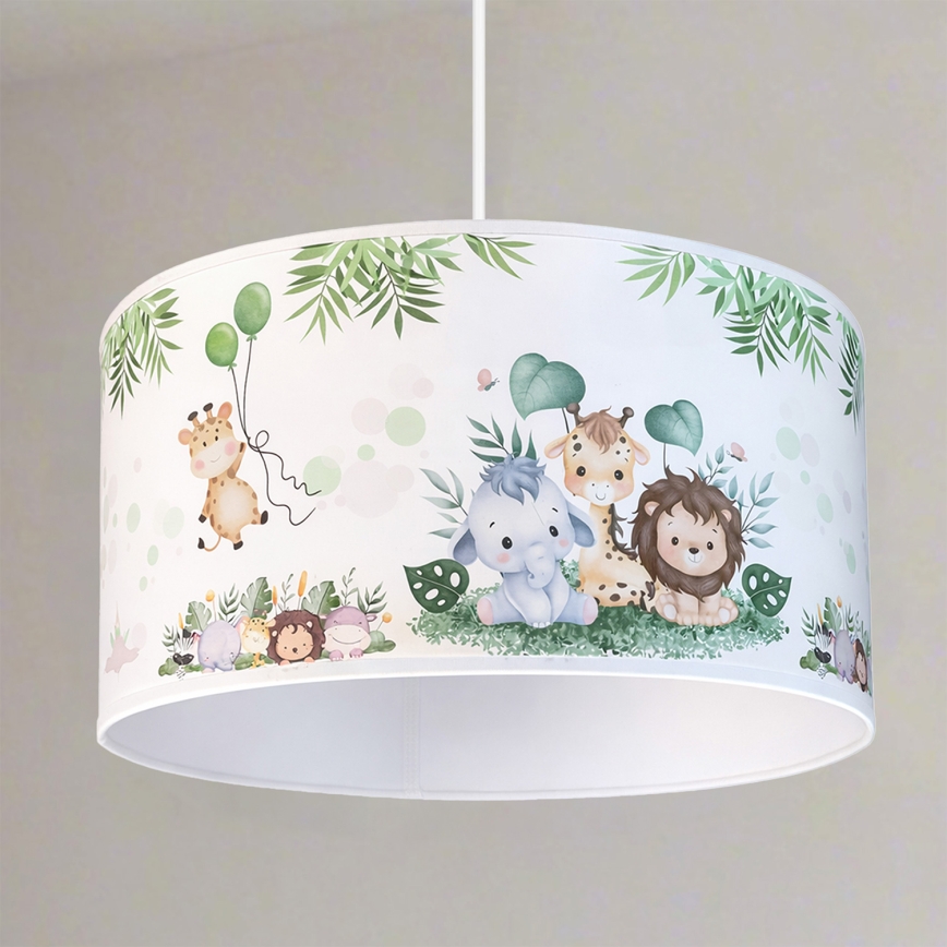 Brilagi - LED bērnu pakaramais gaismeklis ar vadu BOBO 1xE27/60W/230V Ø 35 cm balts/džungļu raksts