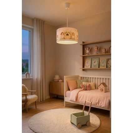 Brilagi - LED bērnu pakaramais lukturis BOBO uz troses 1xE27/10W/230V Ø 35 cm rozā/fejas