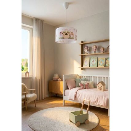 Brilagi - LED bērnu pakaramais lukturis BOBO uz troses 1xE27/10W/230V Ø 35 cm rozā/fejas